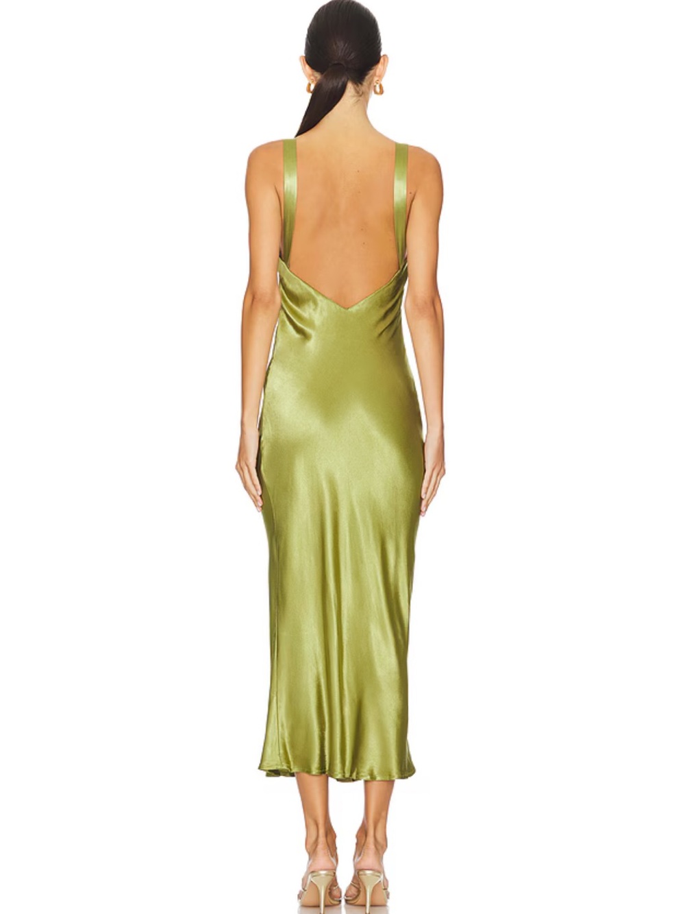 REVOLVE Olive Green Satin Midi Slip Dress - Picture 2 of 7